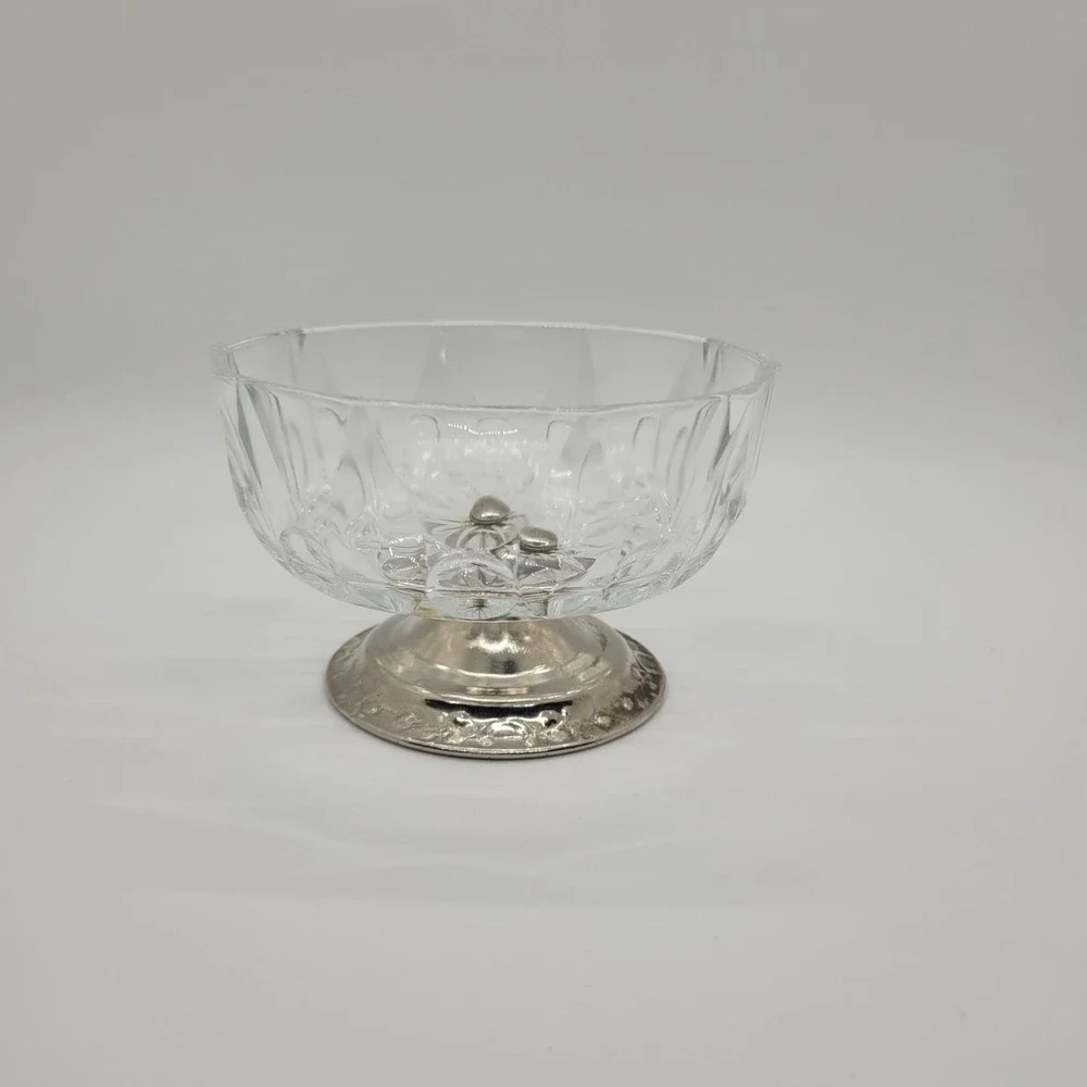 Vintage Reims France Cut Glass Crystal Candy Dish Silver Plated Footed‎ Compote